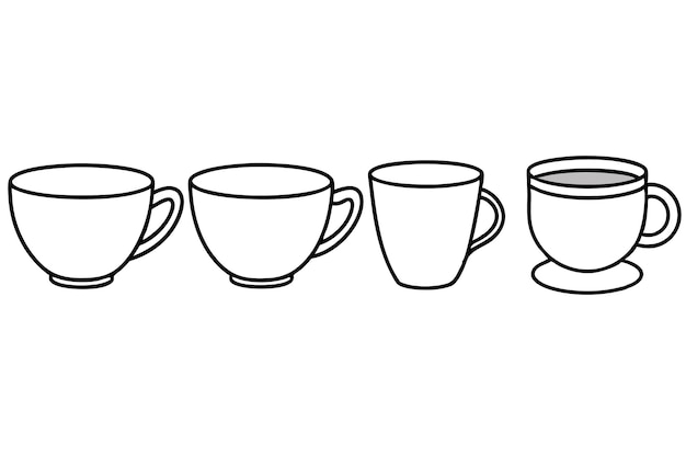 Set de tazas elegantes de té y café y colección de ilustraciones
