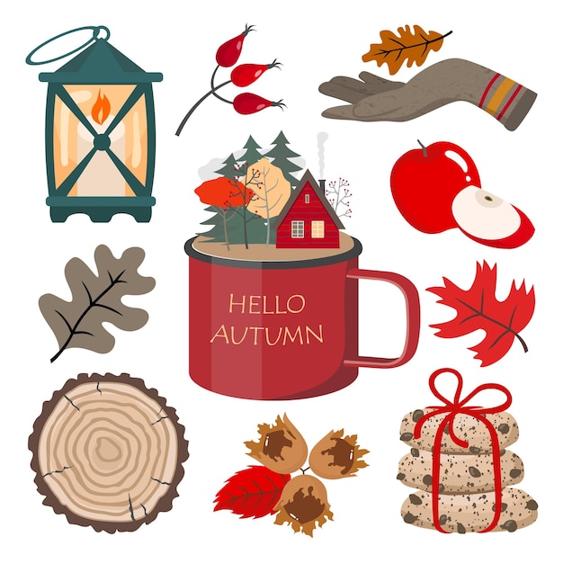 Vector set de tazas de elemento de otoño