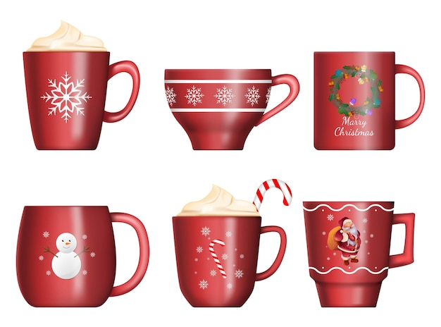 Vector set de tazas de navidad y año nuevo