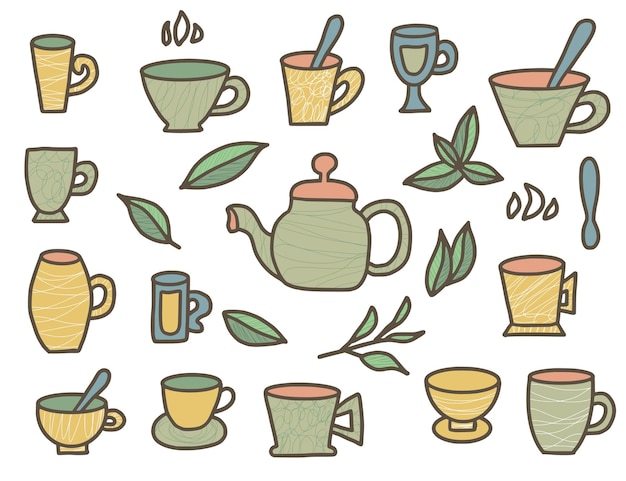 Set de té Copas y teteras Ilustración vectorial