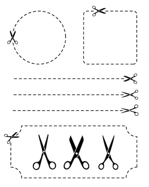 Set Tijeras con líneas de corte Estilo plano