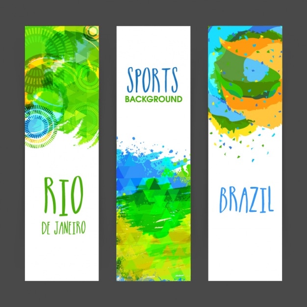Vector set de tres banners de brasil con manchas abstractas