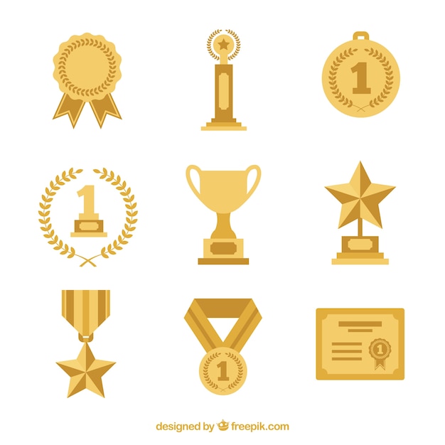 Vector set de trofeos en diseño plano