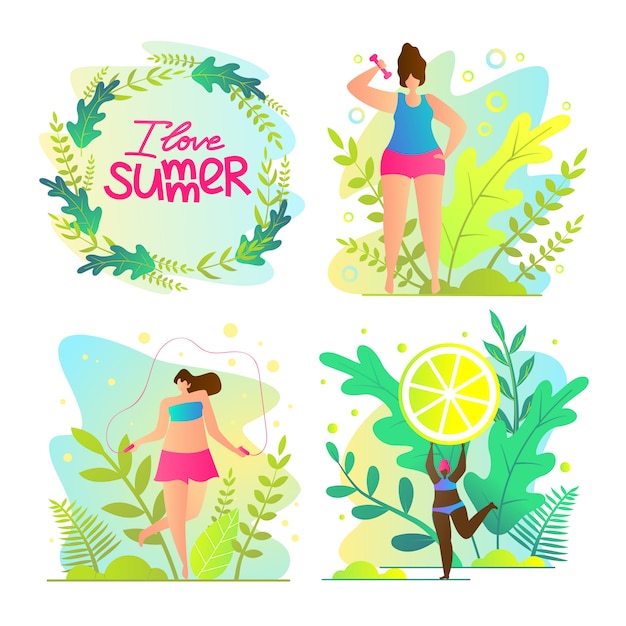 Set tropic card set de i love summer, dibujos animados