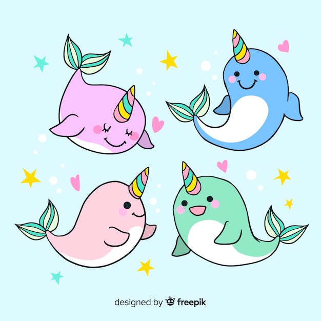 Set de unicornios de estilo kawaii