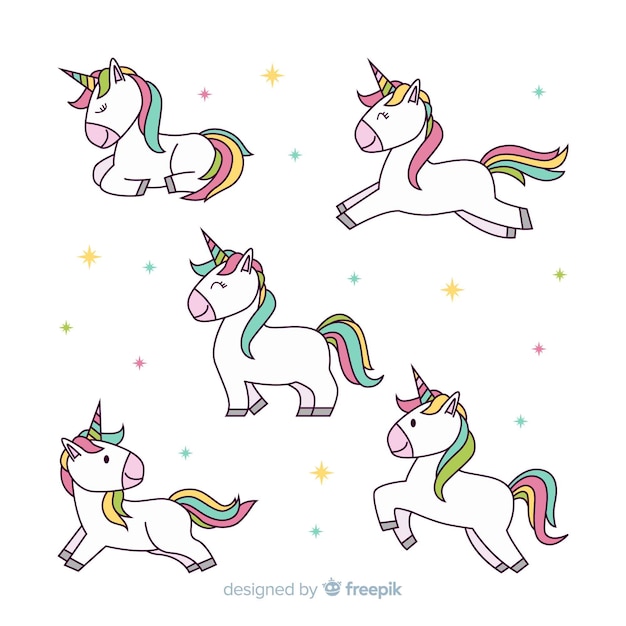 Set de unicornios de estilo kawaii