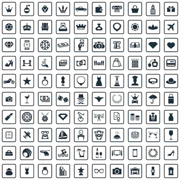 Vector set universal de 100 íconos de lujo