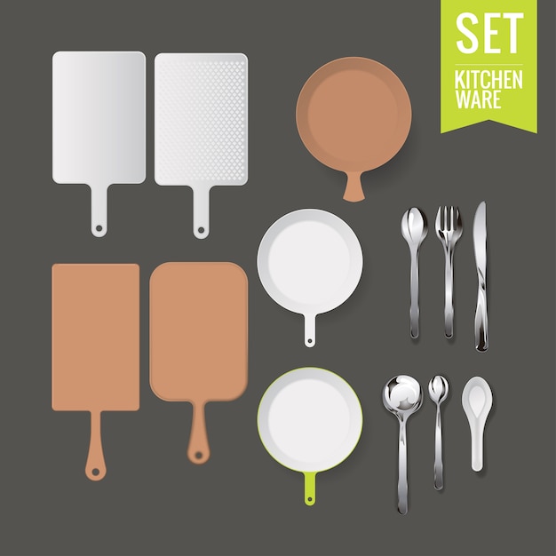 Vector set de utensilios de cocina flat lay