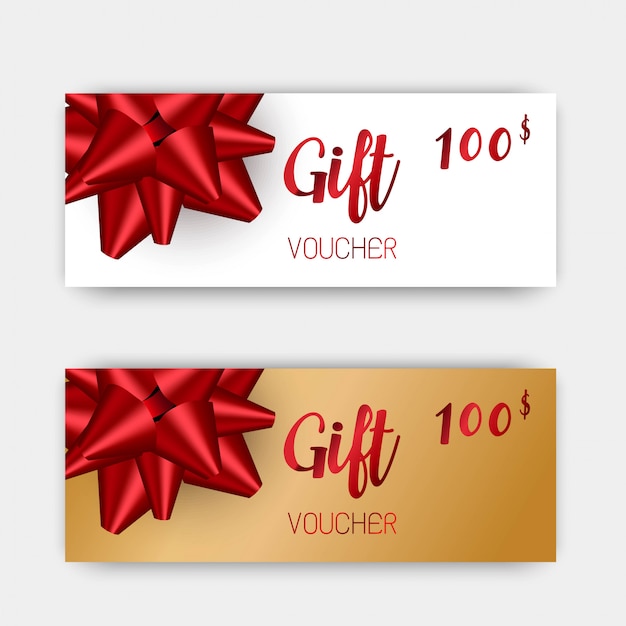 Set de vales de regalo de lujo. Diseño en color rojo y dorado.