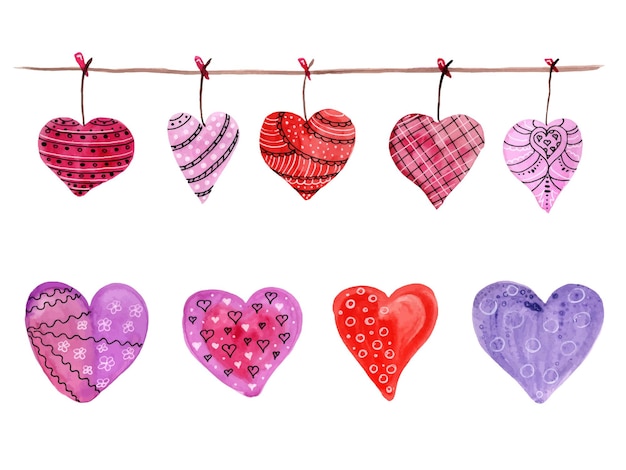 Set Vector acuarela dibujos animados ilustraciones corazón