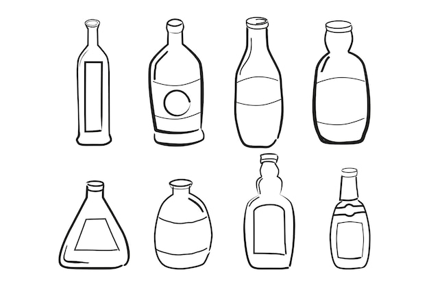 Set vector hand draw sketch vector 10 botellas de refresco