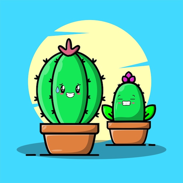 Set Vector ilustraciones de dibujos animados de cactus verde con emociones