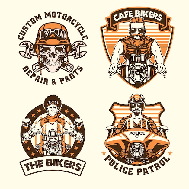 Set vector de insignias de concepto de motocicleta