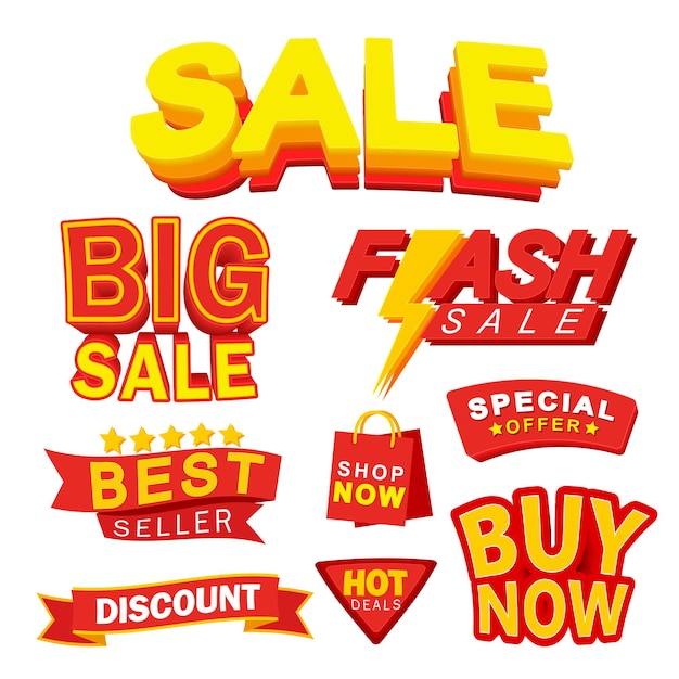 Set Vector of SaleOfertaGran ventaOferta flashMejor vendedorComprar ahoraOferta especialGran ofertaComprar ahora