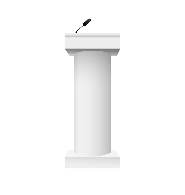 Set Vector White Podium Tribune Rostrum Stand con micrófonos aislados. Ilustración vectorial EPS10