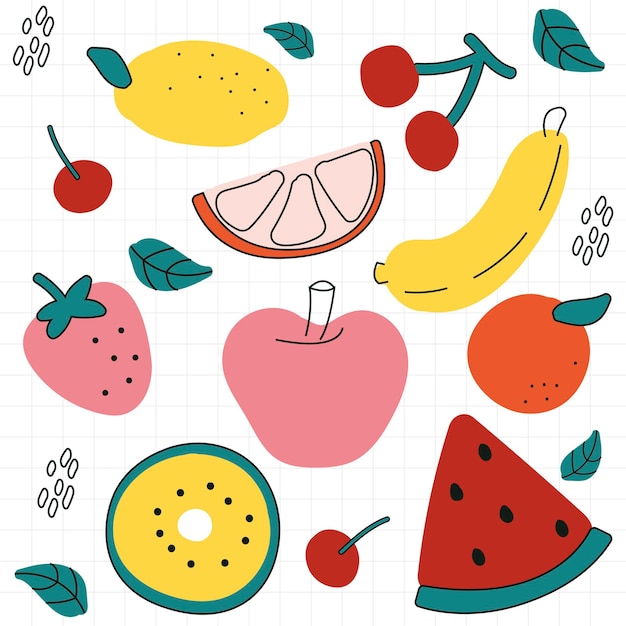 Vector set de vectores con frutas dibujadas a mano