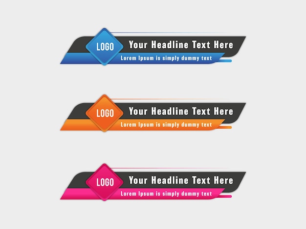 Set de vectores de plantillas de tercios inferiores coloridos Conjunto de pancartas y barras de TV para canales de noticias y deportes