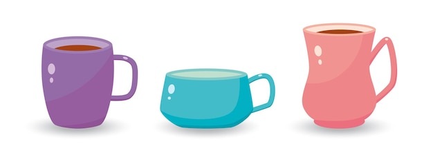 Vector set de vectores con tazas para té y café