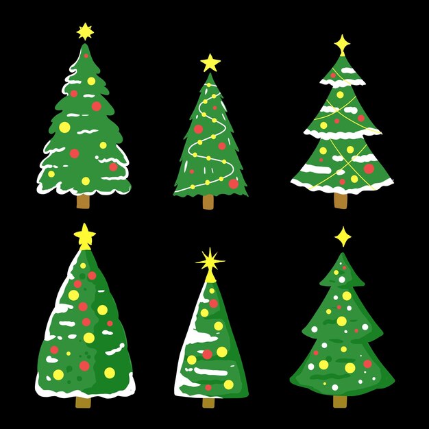 Set vectorial de Año Nuevo con árboles de Navidad