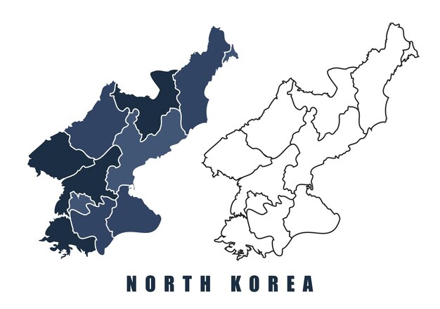 Set vectorial de contorno fronterizo de las regiones del mapa de Corea del Norte