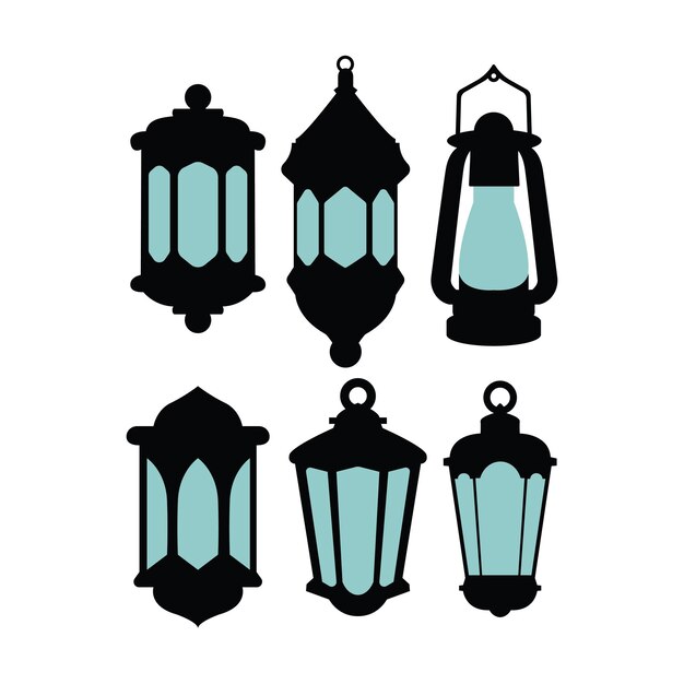 Set vectorial de diseño plano de linterna de Ramadán adecuado para plantillas de símbolos y otros propósitos de diseño