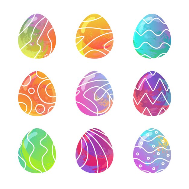Set vectorial de huevos dibujado a mano en acuarela