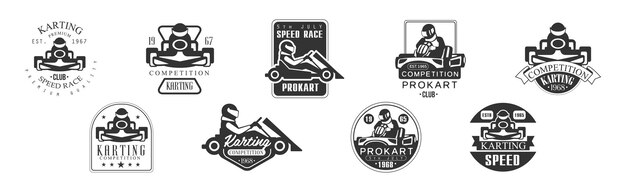 Set vectorial de logotipo y etiqueta de carreras extremas de karting y offroad