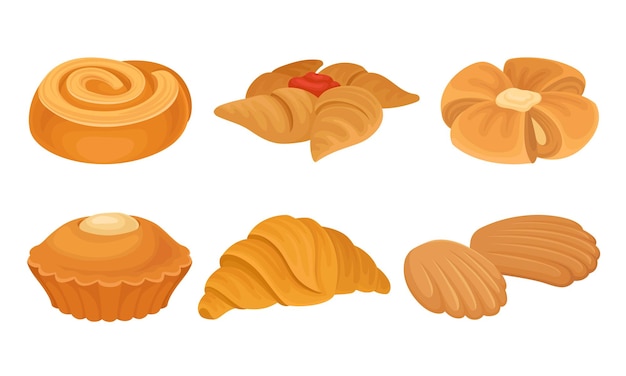 Set vectorial de panes y rollos horneados con harina de panadería o pastelería