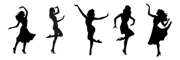 Set vectorial de siluetas de mujeres bailando