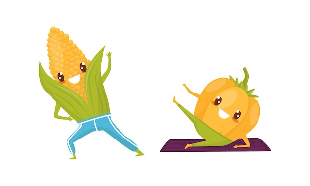 Set vectorial de verduras divertidas para hacer deporte y ejercicio físico