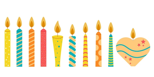 Set de velas de cumpleaños colección de hermosas velas coloridas decoradas con puntos estrellas y