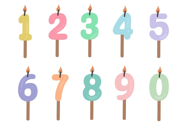 Set de velas de cumpleaños dibujado a mano Ilustración de color pastel Decorativo de pastel de cumpleañas