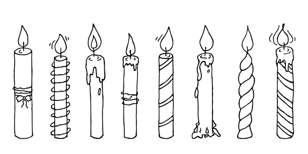 Set de velas de cumpleaños en llamas Ilustración de Doodle Clipart dibujado a mano para el diseño del logotipo de la tarjeta
