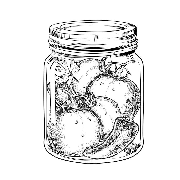 Vector set de verduras enlatadas, tomates envueltos en frascos, pepinos, chile con ajo y zanahorias