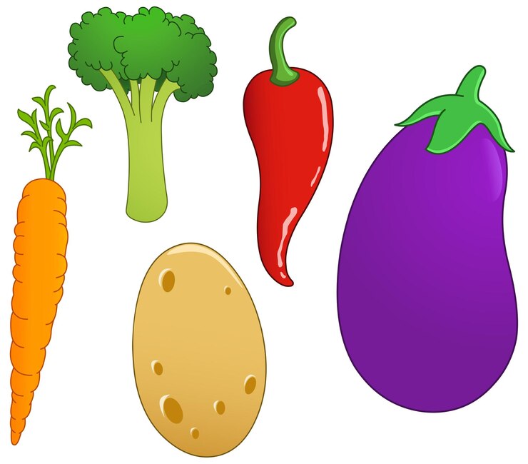 Vector set de verduras zanahoria brócoli chile pimienta berenjena y patata