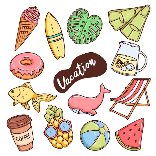 Set de viajes de vacaciones de verano pegatinas de helado de piña caso de traje de sillón de sol aletas tabla de surf