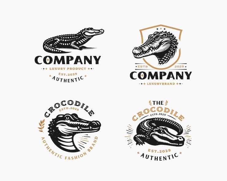 Vector set vintage bundle de diseño de logotipo de cocodrilo y caimán para una empresa de negocios
