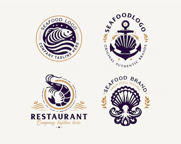 Set vintage bundle diseño de logotipo de restaurante de mariscos clásico para una empresa de negocios