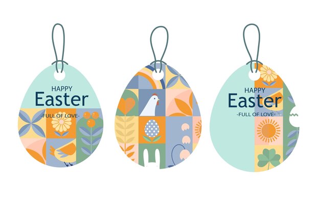 Set with Easter sale tags Spring or seasonal geometric sale tags with flowers and bunny