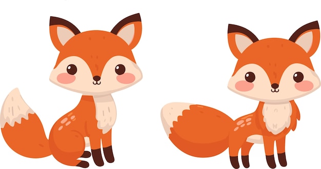 Set de zorros lindos para niños Animales del bosque clipart zorro Kawaii