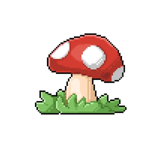 seta roja con hierba en estilo pixel art