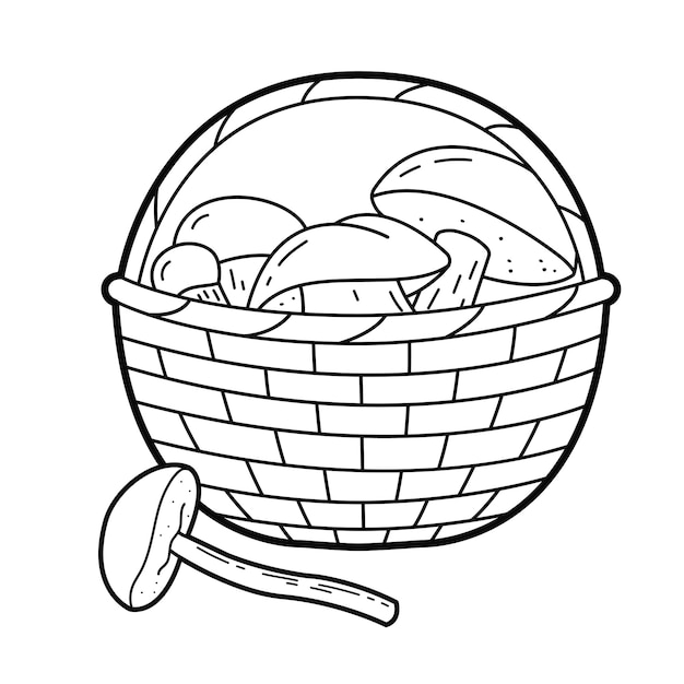 setas en una canasta de mimbre Ilustración del contorno aislada en el dorso blanco
