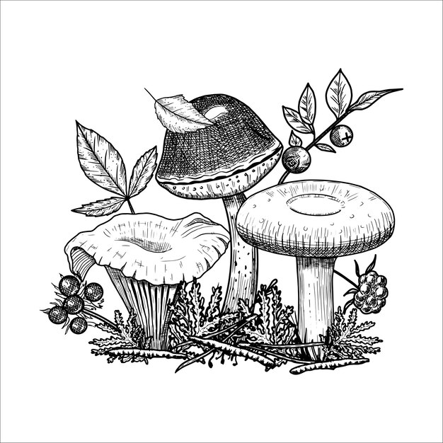 setas dibujadas a mano con hojas de musgo bayas ilustración vectorial