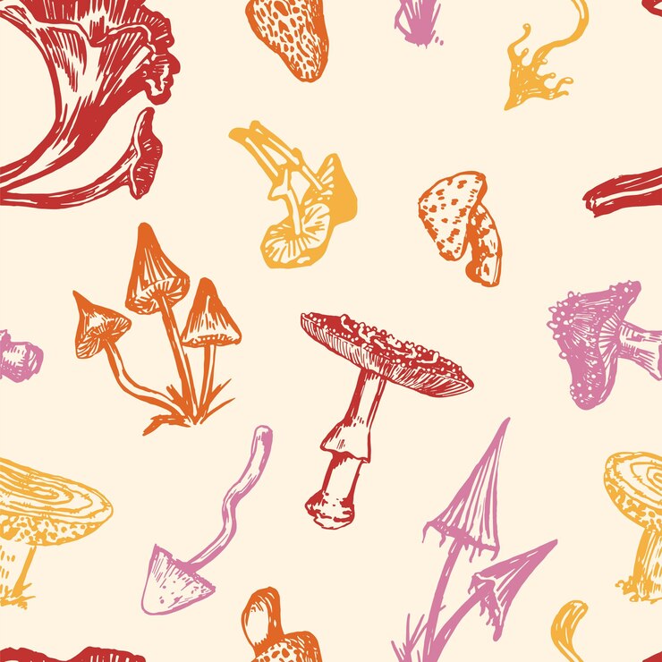 Vector setas venenosas de patrones sin fisuras adorno de bosque otoñal ilustración vectorial en estilo retro diseño abstracto para fondo de papel tapiz de decoración de halloween