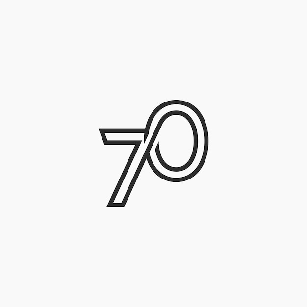 Setenta número 70 contorno de la línea de arte monolina icono del logotipo