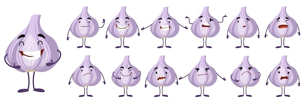 Seth es un lindo personaje de ajo con diferentes emociones Una colección de plantas de personajes de dibujos animados