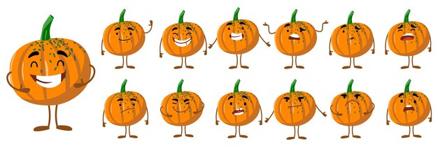 Seth es un lindo personaje de calabaza naranja con diferentes emociones.