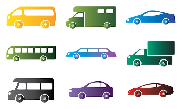 Seto aislado de iconos de coches de colores Vector