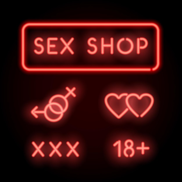 Sex shop neon Vector letreros rojos Tienda para adultos