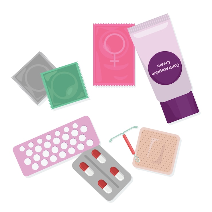 Vector sexo seguro y control de la natalidad. conjunto de métodos anticonceptivos.